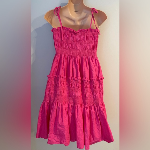 PINCH Anthropologie Rowdy Strappy Smocked Tiered Pink Sundress size S - Picture 5 of 7